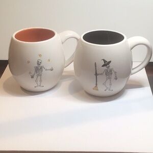 Pair of Rae Dunn by Magenta Halloween Mugs skeleton Motifs